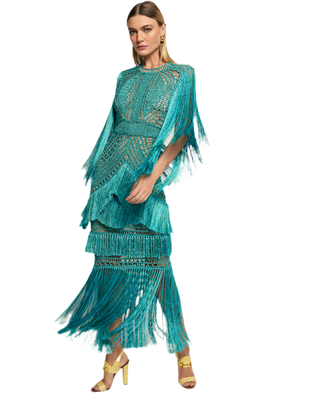 Andrea Almeida Evelyn Blue Fringe Backless Maxi Dress – Laly Saint-Tropez