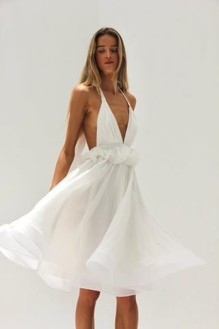 Esmée Dalia Delphine white silk-linen midi dress
