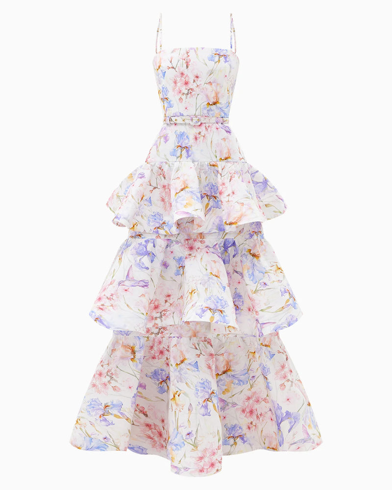 Yvon Eustoma Floral Linen Maxi Dress