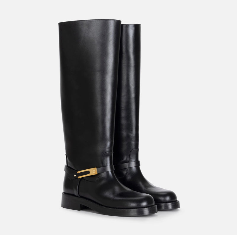 Leather Boots with Jewel Buckles