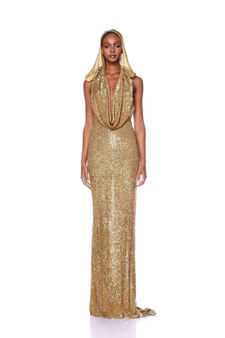 Bronx and Banco Iris Gold Beaded Gown – worn